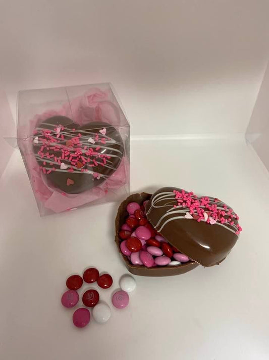 Chocolate heart filled with Valentine's M&M's