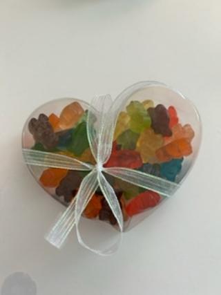 Heart boxes filled with  M&M's,,Gumie Bears, Jolly ranchers, Gummie Hearts
