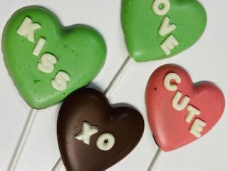 Large Heart Lollipops With Sentiments on Each